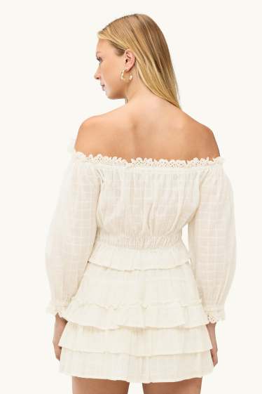 Donna - Blusa corta - arricciata - bianco