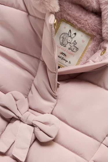 Baby Mädchen - Schleifchen - Baby-Steppjacke mit Kapuze und Kunstfellbesatz - zartrosa