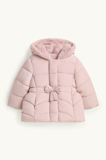 Baby Mädchen - Schleifchen - Baby-Steppjacke mit Kapuze und Kunstfellbesatz - zartrosa