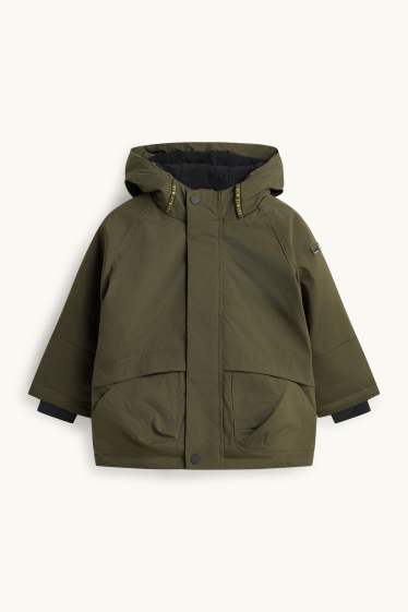 Bambini - Parka con cappuccio - foderato - idrorepellente - verde scuro