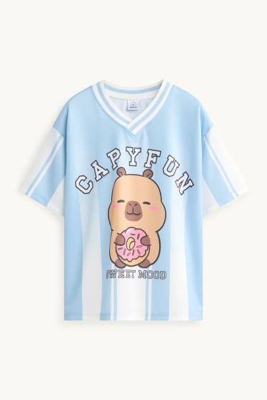 Kinder Mädchen - CapyFun - Kurzarmshirt - gestreift - hellblau