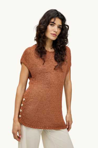 Damen - Strickpullover - kurzarm - terracotta