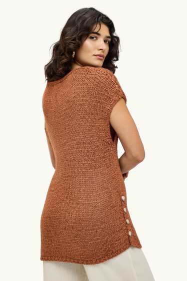 Damen - Strickpullover - kurzarm - terracotta
