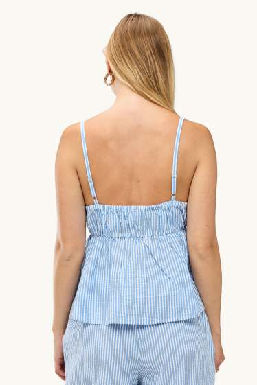 Donna - Blusa smanicata - a righe - azzurro