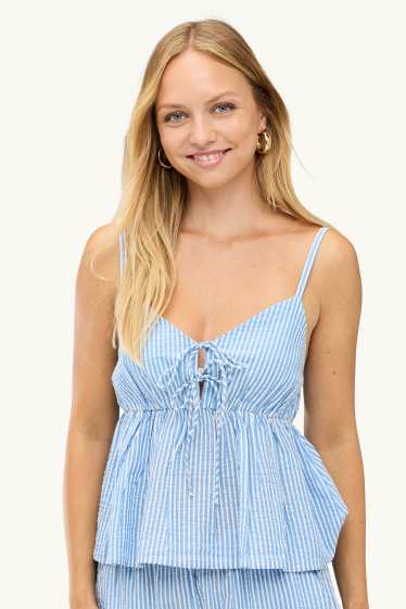 Donna - Blusa smanicata - a righe - azzurro