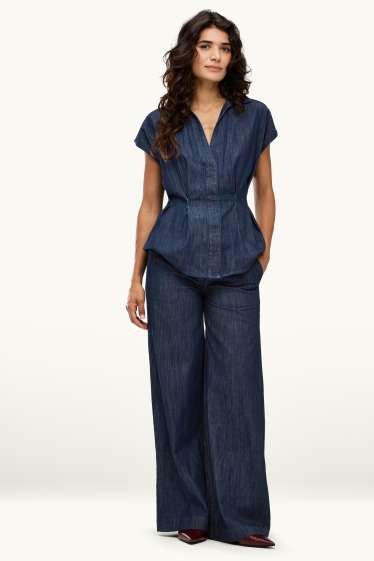 Femmes - Wide leg jean - mid waist - jean bleu foncé