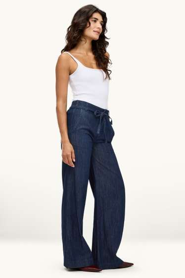 Femmes - Wide leg jean - mid waist - jean bleu foncé