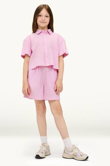Enfants filles - Ensemble - chemisier et short - 2 pièces - à rayures - rose