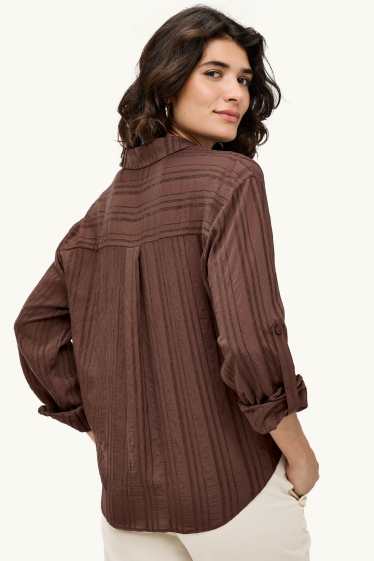 Dames - Blouse met knoop in de stof - donkerbruin