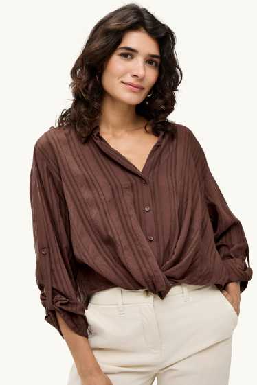 Dames - Blouse met knoop in de stof - donkerbruin