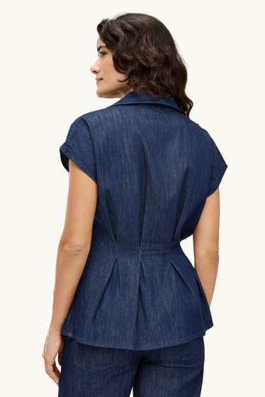 Donna - Camicia di jeans con scollo a V - jeans blu scuro