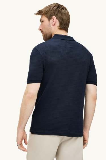 Herren - Strick-Poloshirt - Regular Fit - strukturiert - gestreift - dunkelblau