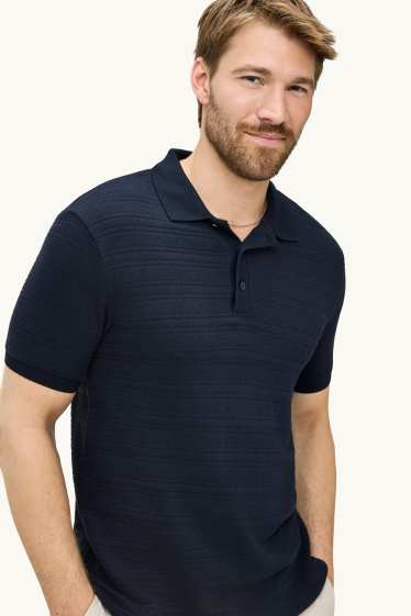 Herren - Strick-Poloshirt - Regular Fit - strukturiert - gestreift - dunkelblau