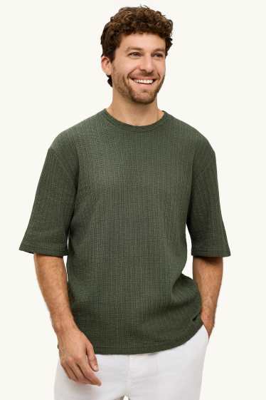 Heren - T-shirt - relaxed fit - met structuur - groen
