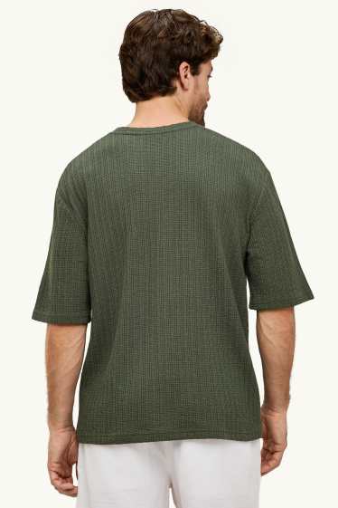 Heren - T-shirt - relaxed fit - met structuur - groen