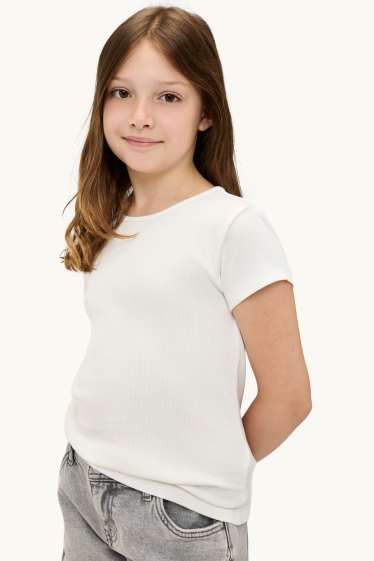 Kinder Mädchen - Multipack 2er - Kurzarmshirt - gerippt - blau / weiss
