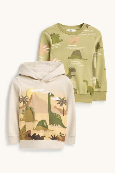 Kinder Buben - Multipack 2er - Dino - Hoodie und Sweatshirt - beige