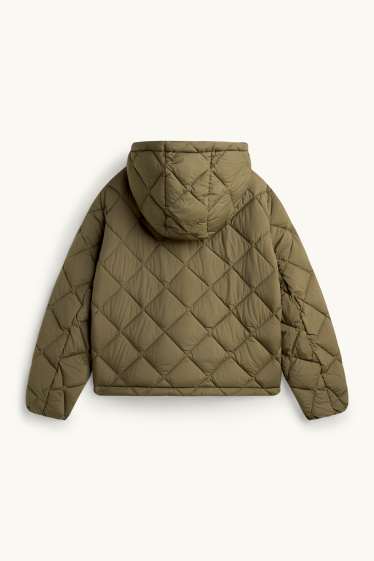 Women - Quilted jacket with hood - water-repellent - khaki