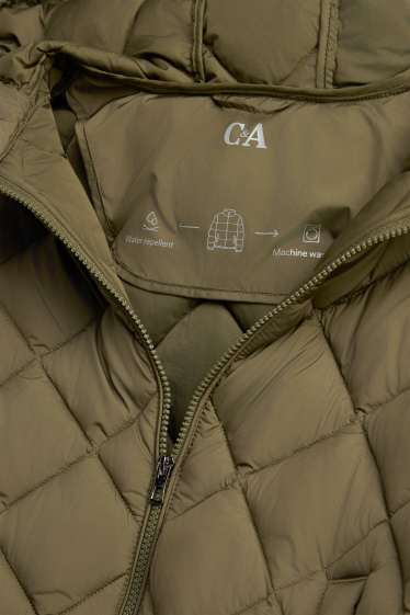 Women - Quilted jacket with hood - water-repellent - khaki