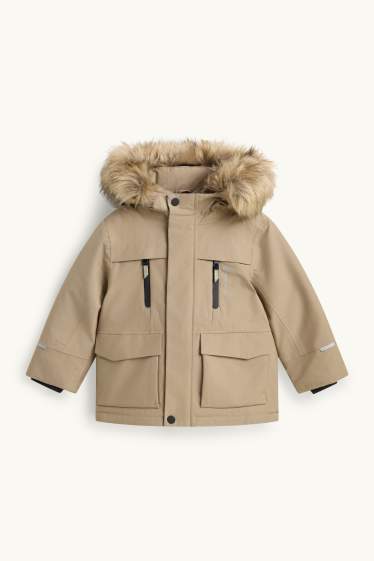 Kinder Buben - Regenjacke mit Kapuze - gefüttert - wasserdicht - beige