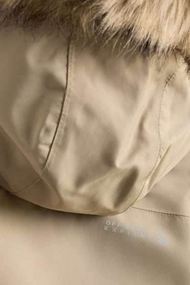 Kinder Buben - Regenjacke mit Kapuze - gefüttert - wasserdicht - beige