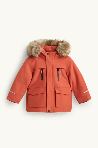 Kinder Buben - Regenjacke mit Kapuze - gefüttert - wasserdicht - coral