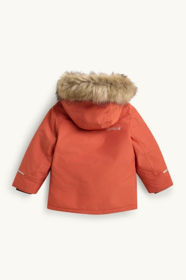 Kinder Buben - Regenjacke mit Kapuze - gefüttert - wasserdicht - coral