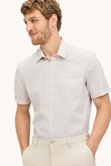 Heren - Overhemd - regular fit - Kent - strijkvrij - met patroon - crème wit