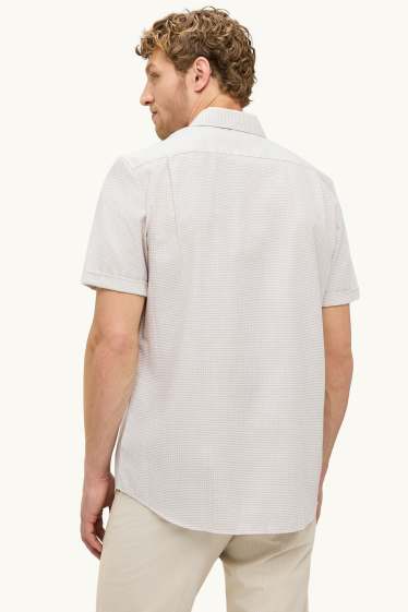 Heren - Overhemd - regular fit - Kent - strijkvrij - met patroon - crème wit