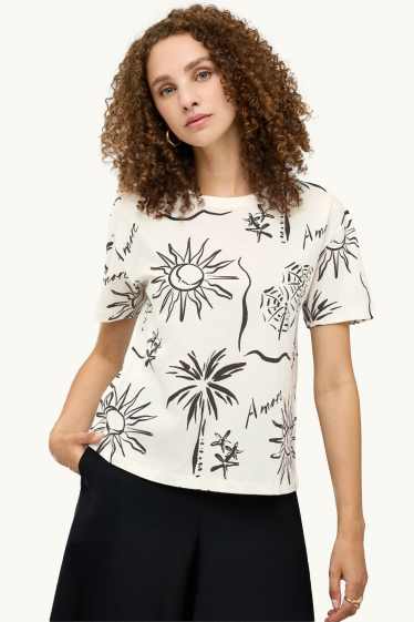 Dona - Samarreta de mànigues curtes - regular fit - blanc/negre