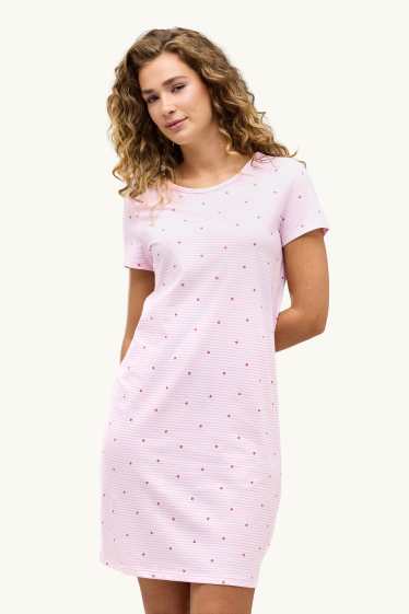 Femmes - Chemise de nuit - à rayures - à motif - rose