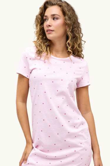 Femmes - Chemise de nuit - à rayures - à motif - rose