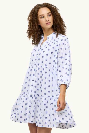 Femmes - Robe évasée - à pois - blanc / bleu