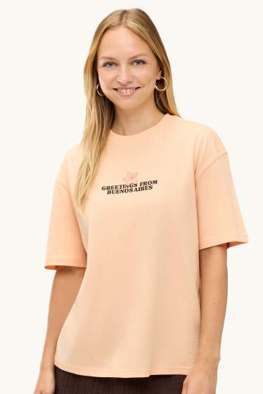 Dames - T-shirt - oversized - met patroon - licht oranje
