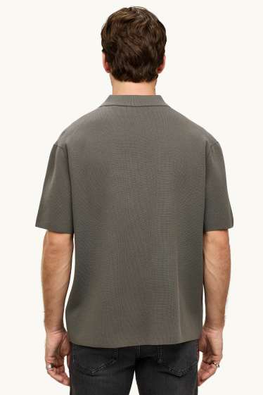 Heren - Gebreid overhemd - relaxed fit - grijs / groen