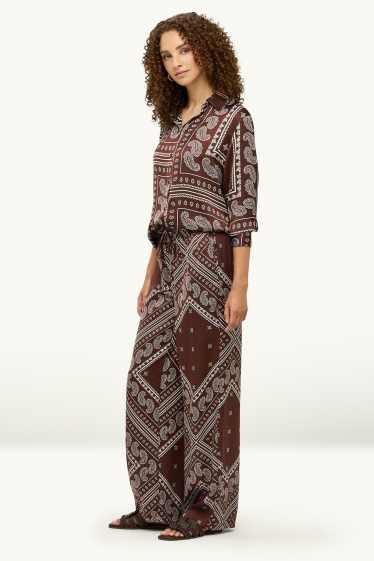 Dona - Pantalons de tela - mid waist - wide leg - amb motiu - marró