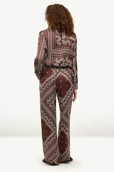 Dona - Pantalons de tela - mid waist - wide leg - amb motiu - marró
