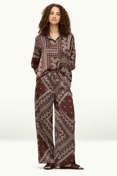 Dona - Pantalons de tela - mid waist - wide leg - amb motiu - marró