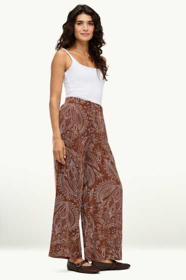 Dames - Kortere pantalon - high waist - wide leg - met patroon - bruin