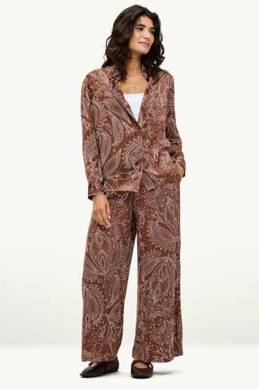 Dames - Kortere pantalon - high waist - wide leg - met patroon - bruin