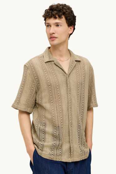 Herren - Strick-Hemd - Relaxed Fit - Reverskragen - gestreift - beige