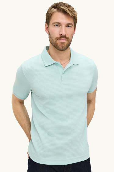 Hommes - Polo - regular fit - finition côtelée - turquoise
