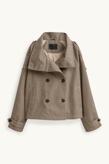 Damen - Crop Trenchcoat - kariert - beige
