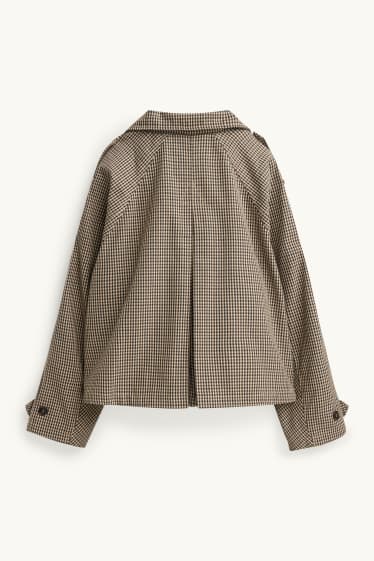 Damen - Crop Trenchcoat - kariert - beige