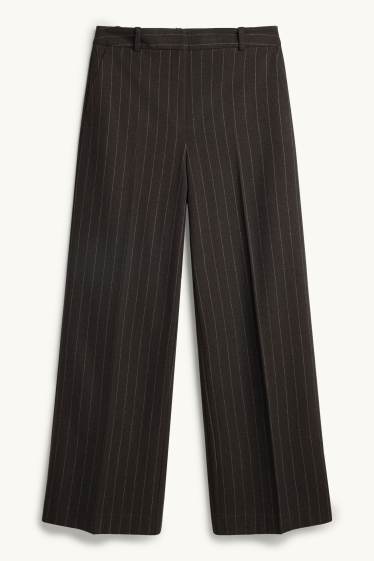 Damen - Business-Hose - High Waist - Wide Leg - Nadelstreifen - dunkelbraun