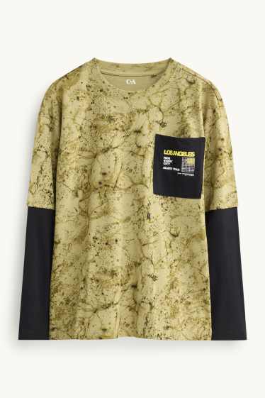 Enfants garçons - Haut à manches longues - à motif - look 2-en-1 - vert