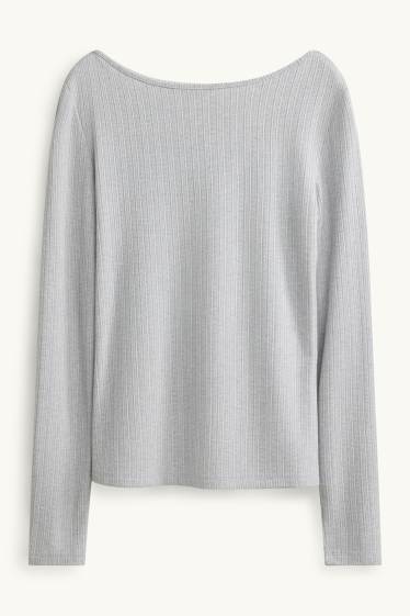 Damen - Langarmshirt - Regular Fit - gerippt - hellgrau
