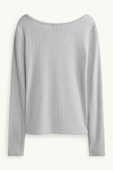 Damen - Langarmshirt - Regular Fit - gerippt - hellgrau