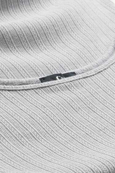 Damen - Langarmshirt - Regular Fit - gerippt - hellgrau