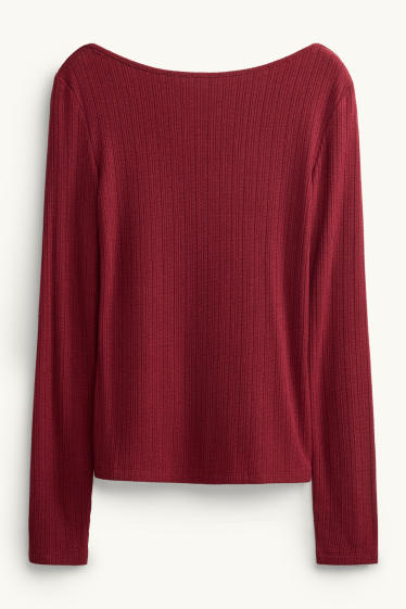 Damen - Langarmshirt - Regular Fit - gerippt - dunkelrot